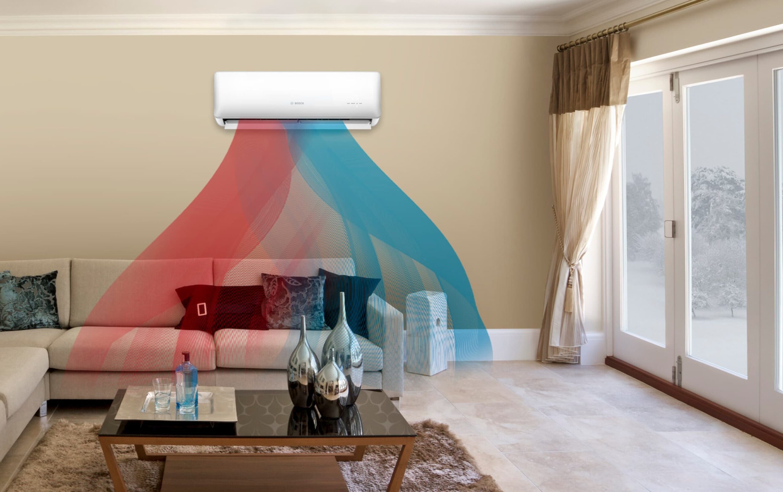 Graphic showing the heating and cooling capabilities of a Ductless MiniSplit system